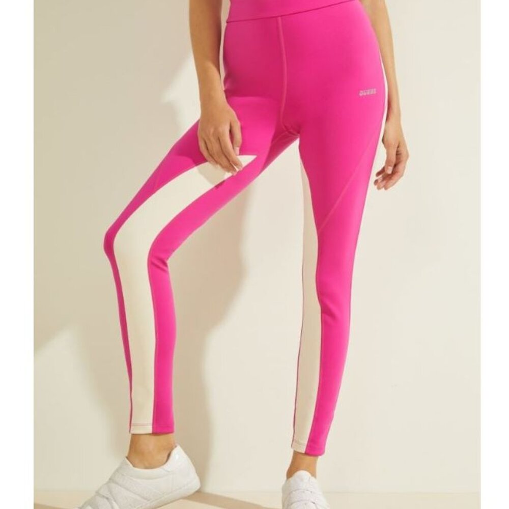 Guess | "Agnes" Color-Block High Rise Active Leggings Fluo Fuchsia | Size Medium